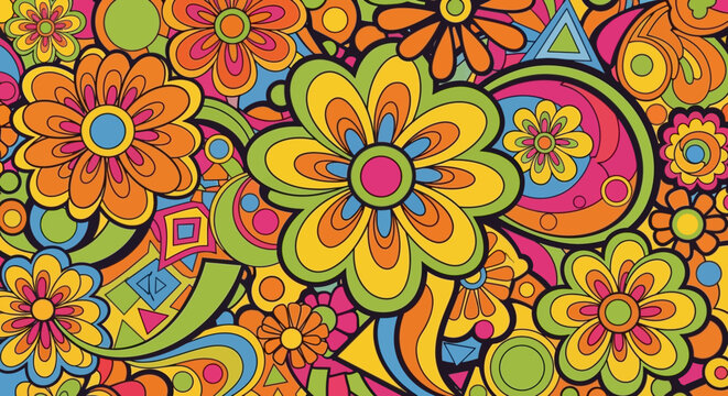 Retro Psychedelic Flowers and Patterns