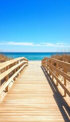 Fototapeta premium Breathtaking Scenic Beach Boardwalk with Coastal Pathway and Stunning Blue Ocean Views for Vacation