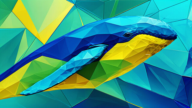 Low Poly Blue Whale Geometric Illustration