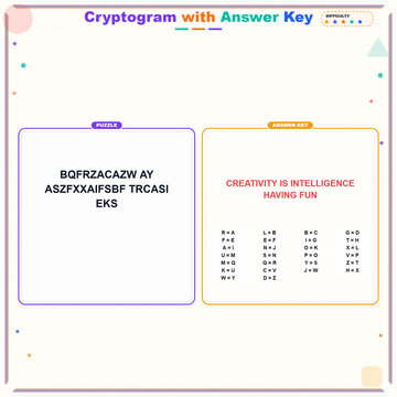 Cryptogram puzzle with answer key featuring coded message  
