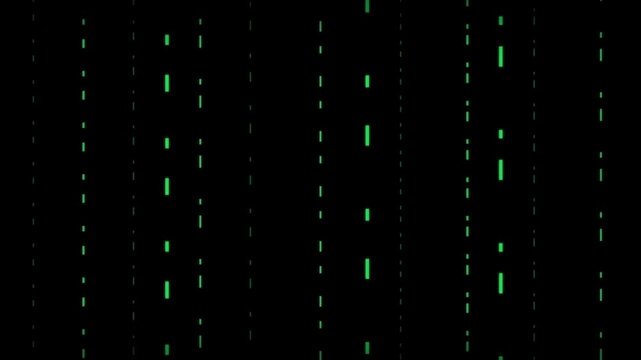 Abstract digital data stream featuring glowing green vertical lines on a dark background perfect for technology programming and cybersecurity designs