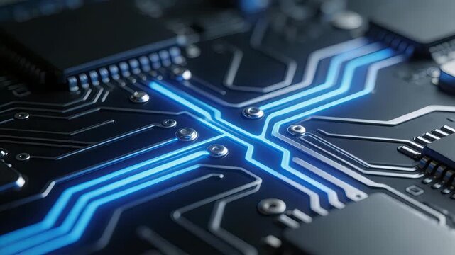 Closeup of illuminated circuit board