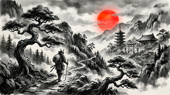 Stylized black and white illustration with soft brush textures