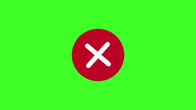 4K animation of red ban cross icon sign in circle isolated on chroma key green screen background- 4k black background icon animation