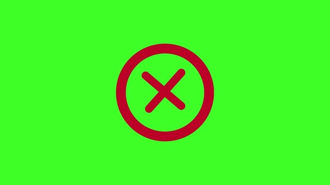 4K animation of red ban cross icon sign in circle isolated on chroma key green screen background- 4k black background icon animation