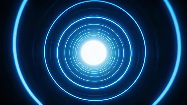 Blue neon circular tunnel with light