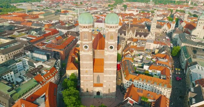 Munich Frauenkirche Church Aerial Footage