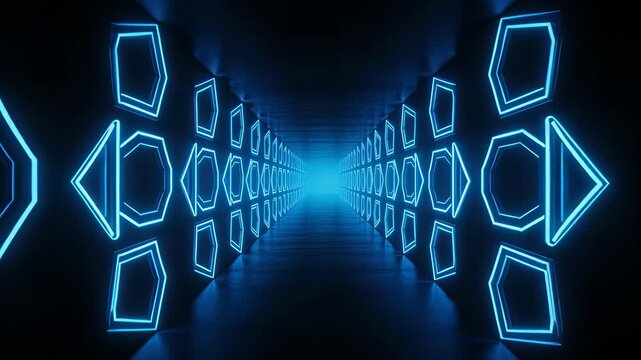 Blue neon geometric tunnel