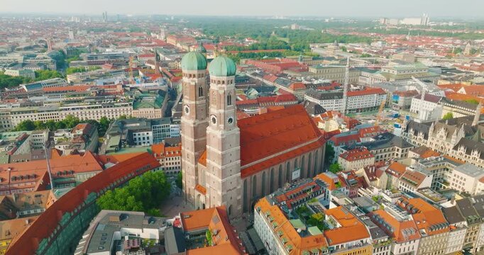Munich Frauenkirche Church Aerial Footage