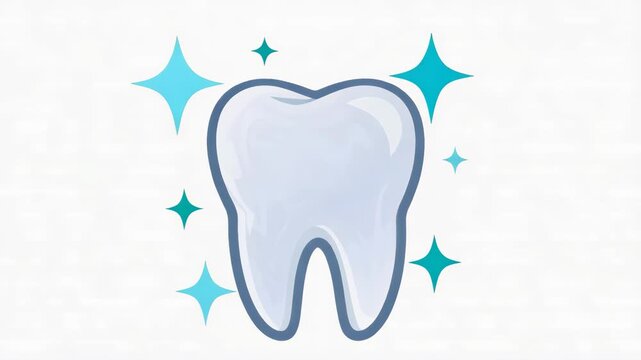 Healthy white tooth sparkling with cleanliness and freshness, representing dental care, oral hygiene, and successful whitening treatment. Cartoon style animation isolated on a white background