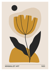 Minimalist Botanical Abstract Poster, Hand Drawn Floral Illustration, Modern Neutral Wall Art © C Design Studio