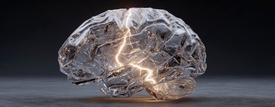 Transparent brain with a lightning bolt