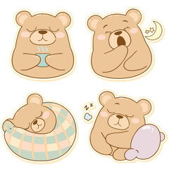 Naklejka premium Cute cartoon bears display various emotions and actions at night