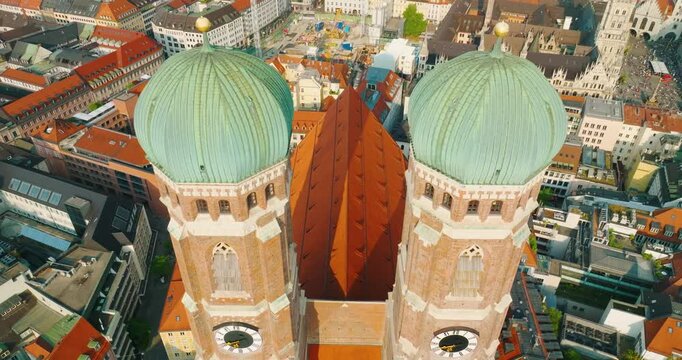 Munich Frauenkirche Church Aerial Footage