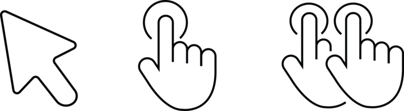 Set of computer mouse cursor and hand gesture touch icons. Editable thin outline packs. Vector illustration