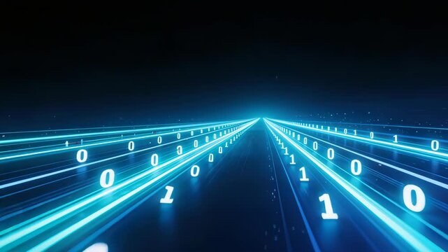 Digital binary code streams in blue