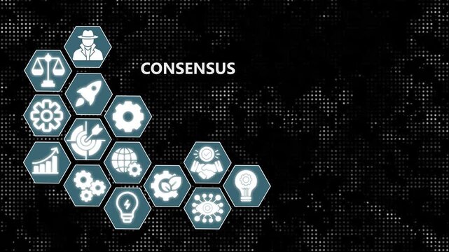 Consensus business strategy hexagon infographic motion