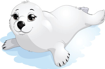 White Seal Swimming on Iceberg Water Cartoon Style © Tahir