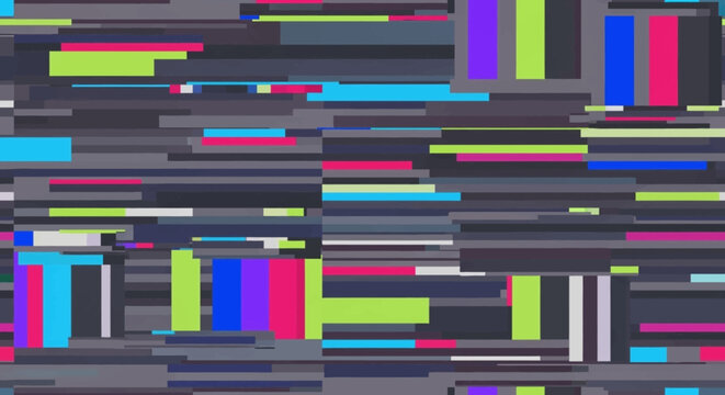 Abstract Glitch Art Background with Vibrant Horizontal Stripes and Digital Noise