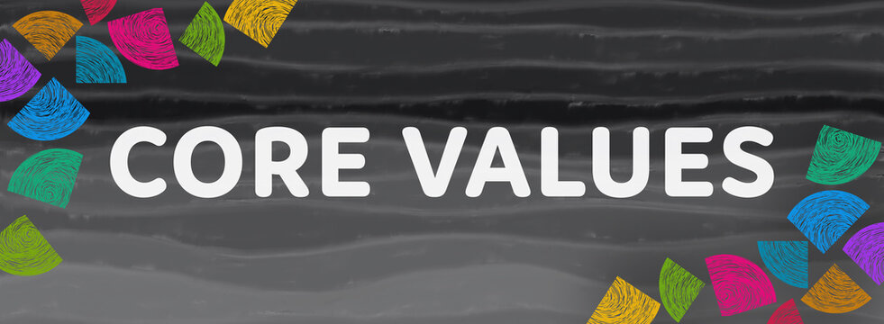 Core Values Dark Grey Colorful Corners Triangles Circles Horizontal Text 