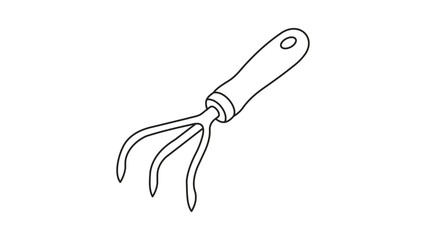 Obraz premium Editable-stroke soil-aerating hand-tiller outline vector drawing for gardening and agricultural branding, an adjustable hand-sketched single-line horticulture implement graphic for landscaping and