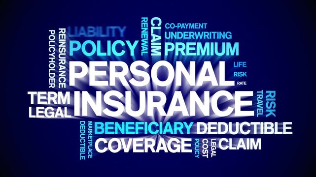 Personal insurance animated word cloud-text design animation tag kinetic typography seamless loop.