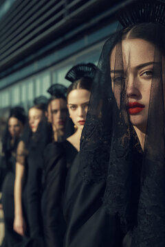 Elegant Spanish Mantilla Fashion with Traditional Lace Headdresses. AI generative.