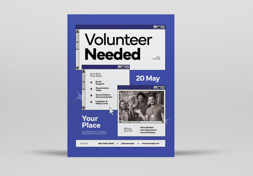 Blue Internet Nostalgia Volunteer Needed Flyer