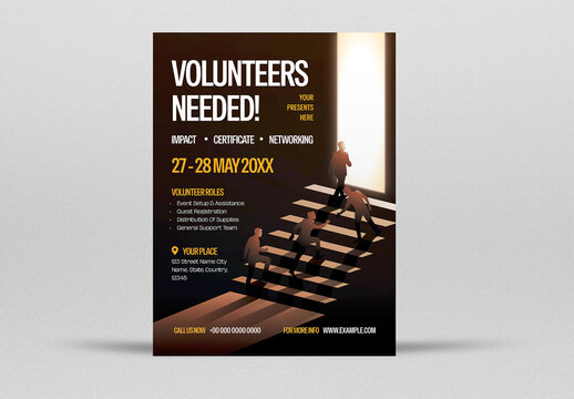 Brown and Yellow Corporate Volunteers Needed Flyer