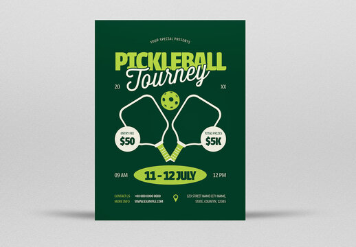 Beige and Green Flat Design Pickleball Tournament Flyer Layout