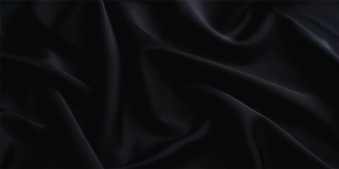 Fototapeta premium Luxurious black satin fabric features elegant waves and a smooth shiny silk texture creating a soft drapery backdrop for fashion decoration