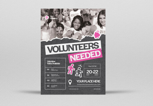 Black Grunge Volunteers Needed Flyer Layout
