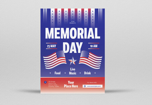 Blue and Red Bold Memorial Day Flyer Layout