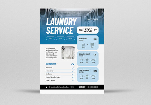 Blue and White Corporate Laundry Service Flyer Layout