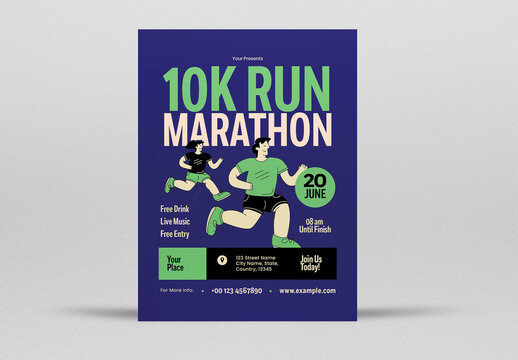 Blue Bold 10K Run Marathon Flyer Layout