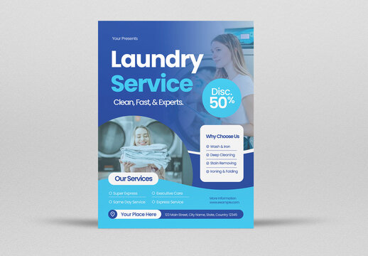 Blue Gradient Laundry Service Flyer Layout