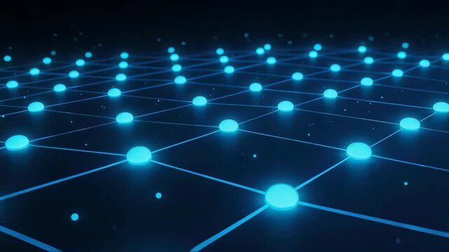 Blue glowing network nodes