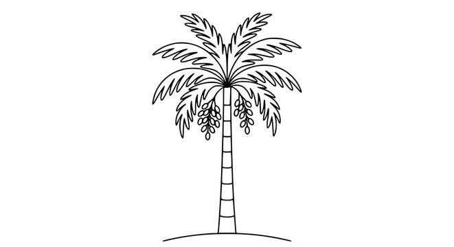 Date palm tree coloring page vector with fruit clusters botanical outline illustration isolated