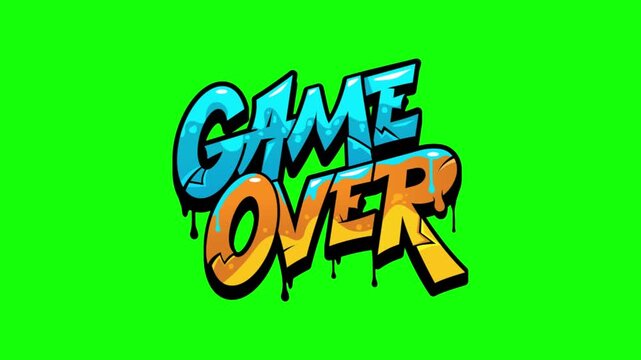 Graffiti style 'Game Over' text animation on a green screen, video game concept.