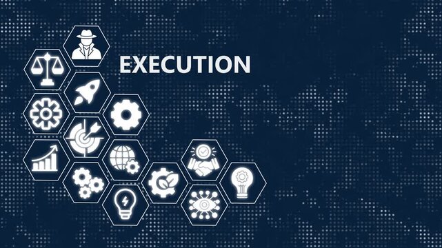Business execution strategy concept with digital hexagon and growth analytics