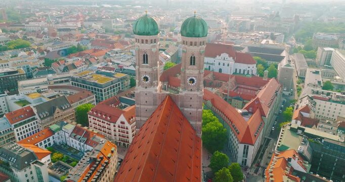 Munich Frauenkirche Church Aerial Footage