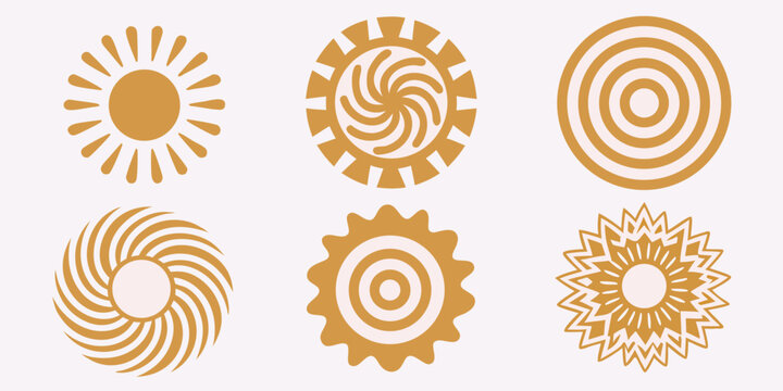 Golden spiral logos and sunburst designs decorative vector illustration