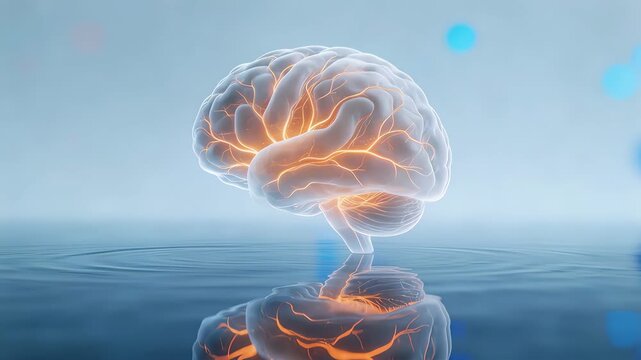 Illustration of a glowing brain in water