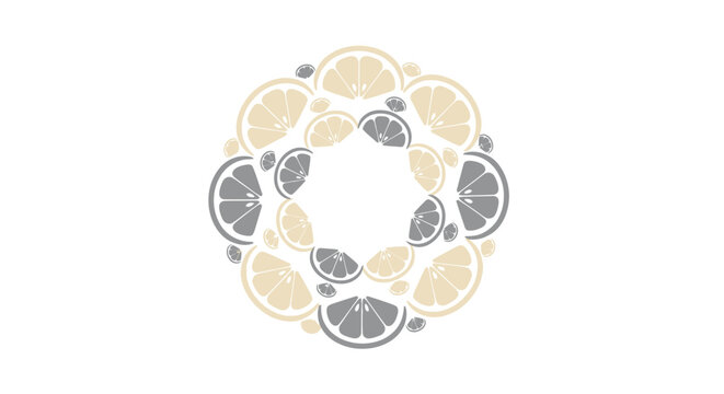 A decorative circular pattern formed by alternating lemon and lime slices on a white background, creating a citrus fruit mandala.