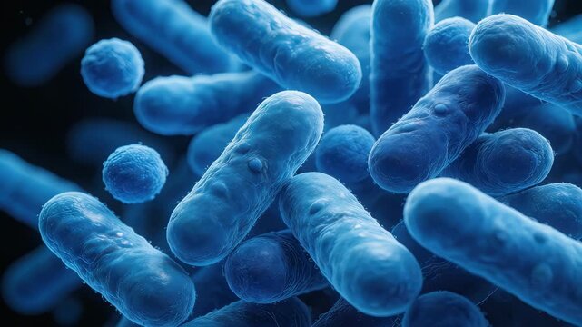 Blue bacteria under microscope