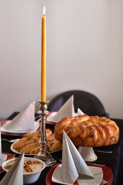 Table set for the traditional Slavic family gathering celebrating home patron saint