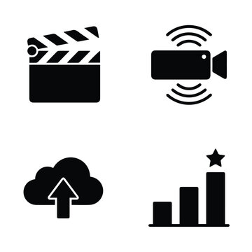 Media production cloud storage and business growth analytic icons with business