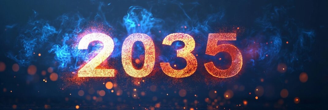 Celebrating the New Year with Magical 2035 Numerals Sparkling in the Night Sky with Fireworks