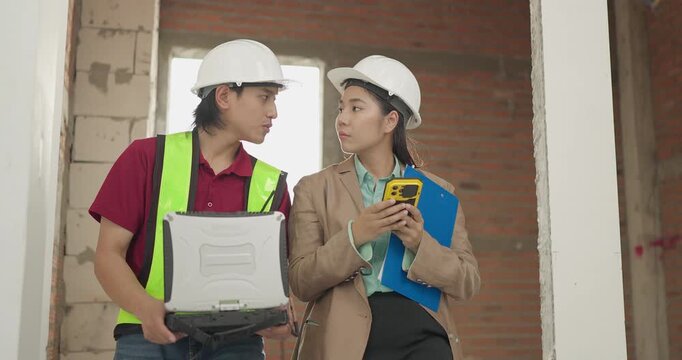 Female Project Coordinator Calls Supplier About Material Delay with Site Engineer