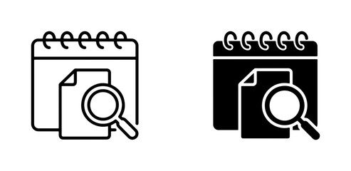 Calendar Document Search Icons, Magnifying Glass Analysis, Data Review, Planning, Research, Business Analytics, Time Management, Information Discovery © Mizan